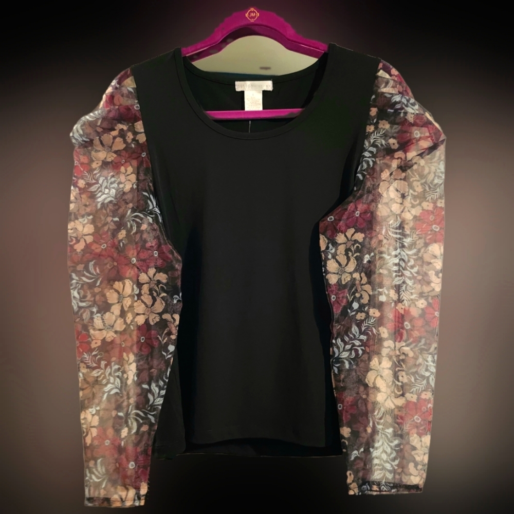 Design History Floral Puff Sleeve Top NWT - Picture 1 of 4